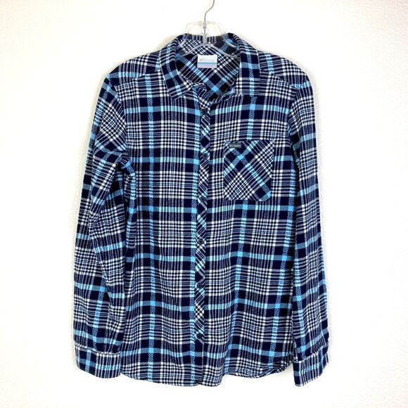 Columbia Women's Flannel Button Up Shirt Size S Blue Plaid Cotton Casual Outdoor - Picture 1 of 6